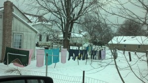 The Amish hang out their clothes to dry even in the winter. 